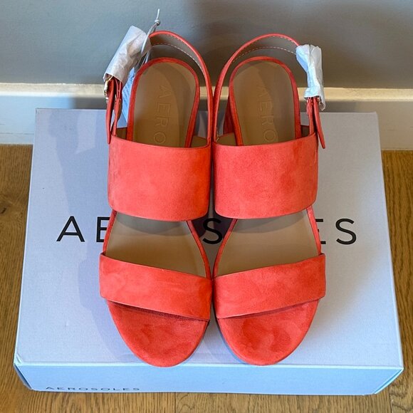 Aerosoles Camera Round-Toe Ankle-Strap Platform Sandals (Coral Suede) - Picture 6 of 16